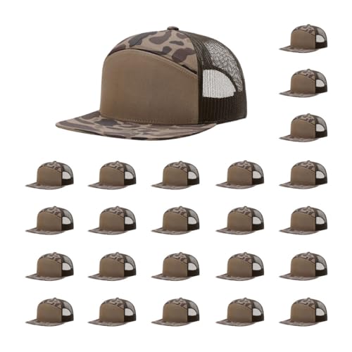 Richardson 168 Hi-Pro 7 Panel Adjustable Snapback Trucker Mesh Back Cap - color: Bark Duck Camo/Brown