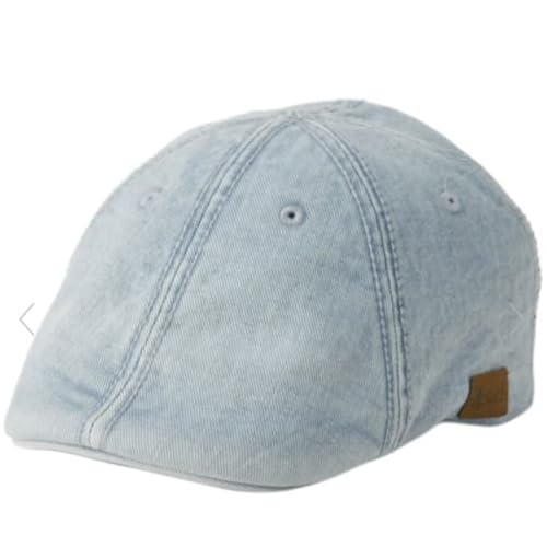 Men’s Flat Cap – 6 Panel Duckbill Ivy Hat, Lightweight Cotton Driving Cap with Elastic Band, Classic Newsboy Golf Hat - color: Denim Lt Blue