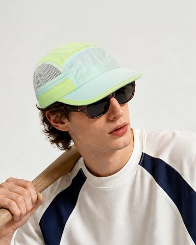 Croogo Short Brim 5 Panel Baseball Cap Mesh Quick Drying Sports Hat for Men - color: Lime Green