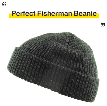Fisherman Short Beanie Leon Roll up Trawler Classic Skullcap Hipster Beanie Warm Winter Hats Acrylic Ribbed Knit Cuff Daily - color: Dark Gray Fisherman Beanie