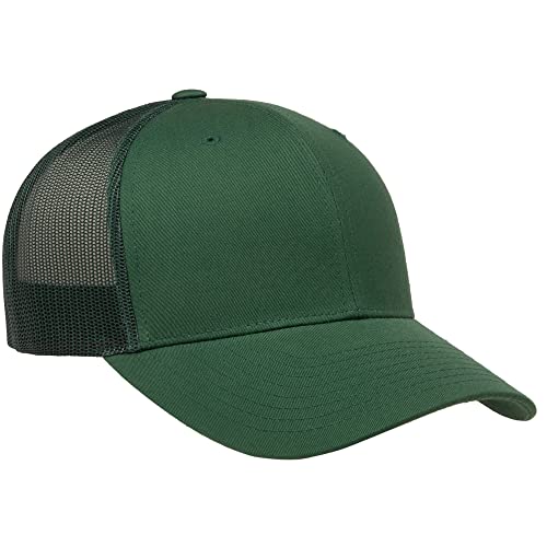 Yupoong Classic Mesh 6 Panel Retro Trucker Cap | Mid Profile Snapback - color: Evergreen