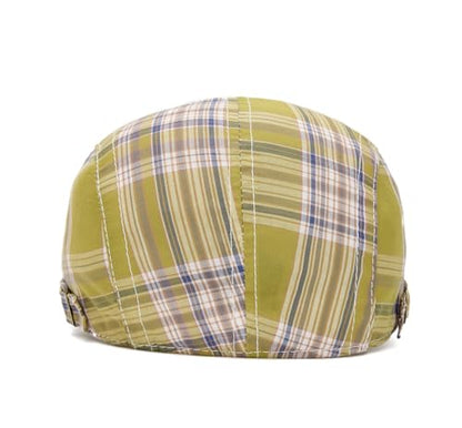 Quanhaigou Unisex Denim Newsboy Hats Flat Ivy Gatsby Cabbie Driving Berets Hat Cotton Dad Cap for Men Women - color: Yellow Green Plaid