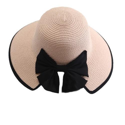 Womens Mens Wide Brim Straw Panama Hat Beach Sun Hat Summer Wide Brim Straw Roll up Hat Fisherman's UPF 50 - color: -Pink