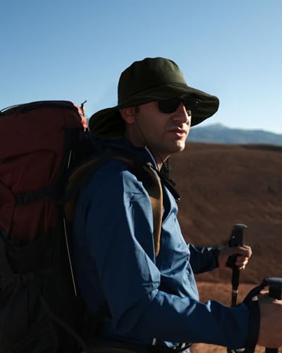 Waterproof Bucket Hats for Women Men Foldable Brim UPF 50+ Floppy Cowboy Rain Hat UV Protection Boonie Sun Hats for Hiking Army Green