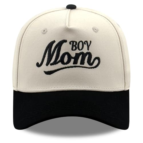 Embroidered Baseball Cap, Cotton Dad Hat, Fun & Heartfelt Stitching, Adjustable Casual Outdoor Hat for Men Women - color: Boy Mom - Black/Beige