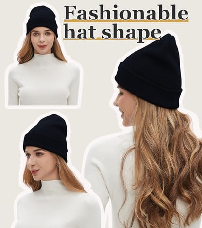 100% Cotton Beanies for Men Women Unisex Cuffed Knitted Skull Cap - color: Black