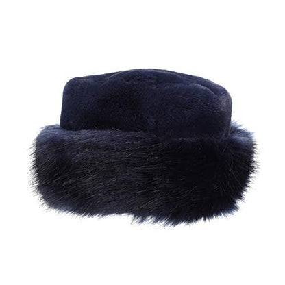 sy soul young Women's Leopard Faux Fur Hats Fluffy Bucket Hat Russian Style - color: Navy