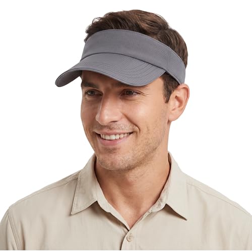 Home Prefer UPF50+ Sports Sun Visor Men Women Lightweight Packable Cooling Visor Hat for Running Tennis Golf - color: Dark Grey