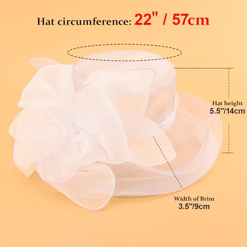 AQOKKA Women Organza Church Fascinators Kentucky Derby Hats for Women and Girls Wedding Flower Tea Party Hat with Wide Brim - color: Organza Big Bow : White
