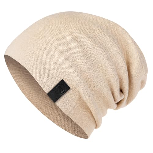 Warm Slouchy Beanie Hat - Deliciously Soft Daily Beanie in Fine Knit - color: Beige