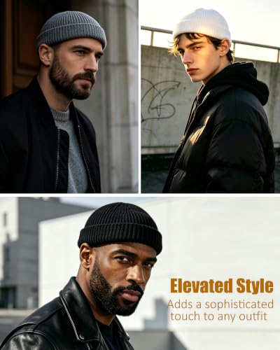 100% Merino Wool Fisherman Beanies for Men Winter Beanie Skull Cap - color: Grey