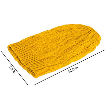Surblue Unisex Trendy Beanie Warm Oversized Chunky Cable Knit Slouchy Woolen Hat - color: Yellow
