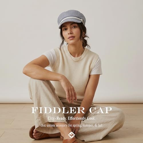 Funky Junque Greek Fisherman Newsboy Cap, Cotton Captains Bakerboy Hat - color: Cotton Pinstripes - Navy