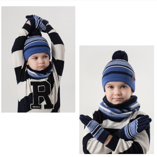 Azarxis Kids Winter Knitted Set Toddler Beanies Hat Scarf Gloves for Boys - color: Blue