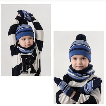 Azarxis Kids Winter Knitted Set Toddler Beanies Hat Scarf Gloves for Boys - color: Blue