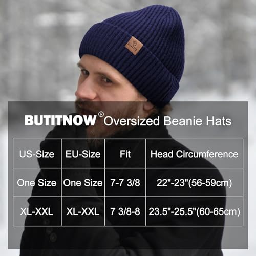 Oversize XXL Winter Beanie Knit Hat for Men - color: E1-navy