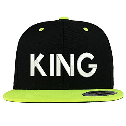 Trendy Apparel Shop King Embroidered Premium 2-Tone Flat Bill Snapback Cap - color: Black Green