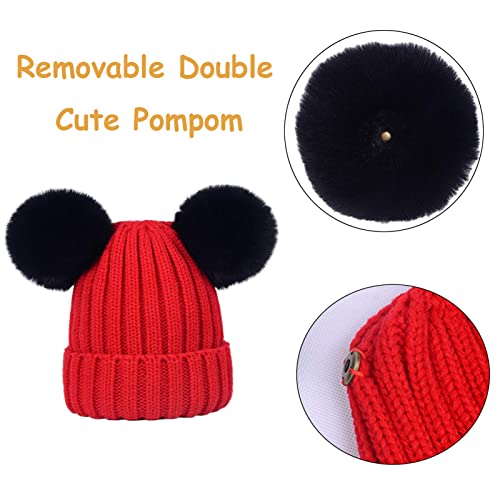 Toddler Winter Knit Hat Upgrade Fleece Lined Pompom Ears Beanies Cap for Boys Girls 3-12 Years - color: New Black