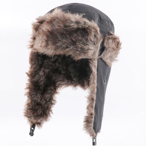 Winter Trapper Hats Unisex Faux Fur Hunting Hat Cold Weather Ski Cap Warm Windproof Trooper Hats with Ear Flaps Gray - color: Gray