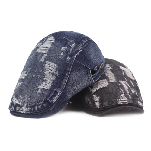 Quanhaigou Men's Cotton Flat Ivy Gatsby Newsboy Driving Hat Adjustable Irish Cabbie Ivy Driving Hunting Cap - color: Distressed Navy Blue
