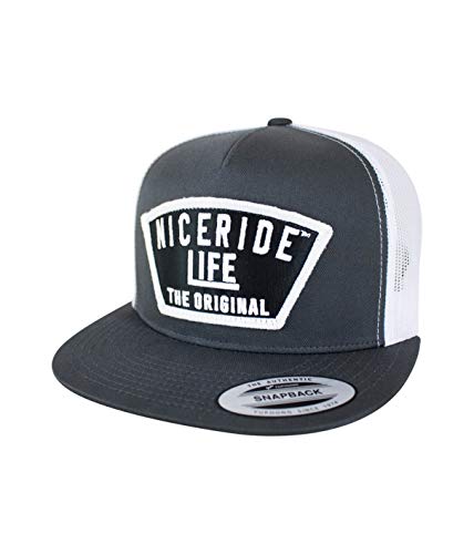 Grinder Embroidered Classic Snapback Trucker Baseball Hat - color: Charcoal/ White