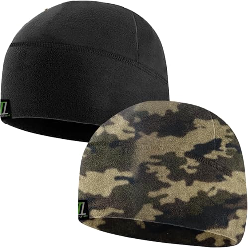 Temple Tape Tactical Fleece Watch Cap Beanie – Skull Cap Fleece Hat - Mens & Women - color: [2-pack] 1-black & 1-camouflage, size: X-Large