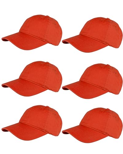 Gelante Cotton Twill Washed Unstructure Baseball Cap - Adjustable Blank Hat for Men Women - Wholesale Bulk Lot of 6 Pack - color: Solid Orange