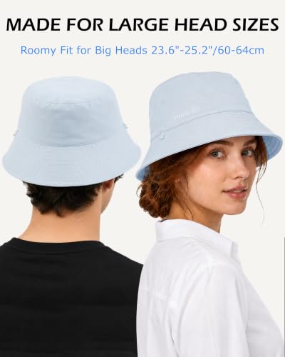 Zylioo XL 2XL Bucket Hat for Big Heads,Reversible Sun Hat Foldable - color: Light-blue, size: Large-X-Large