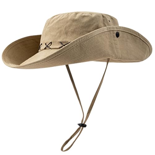 Western Men Safari Sun Hat Sun Protection Fishing Hats Hiking Country Hat for Women Snap Up Cowboy 2 Ways to Wear - color: Khaki-sh