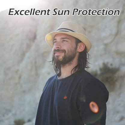 Comhats Oversize XXL Men Summer Straw Fedora Sun Hat Panama Derby Packable - color: White-azura, size: XX-Large