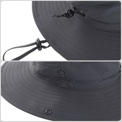 Connectyle Sun Hat for Men Women Outdoor UV Protection Safari Hat for Fishing Hiking Gardening Breathable Cowboy Hat UPF50 - color: Dark Grey