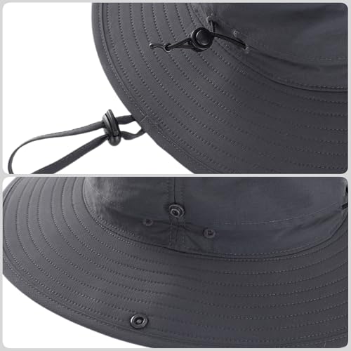 Connectyle Sun Hat for Men Women Outdoor UV Protection Safari Hat for Fishing Hiking Gardening Breathable Cowboy Hat UPF50 - color: Dark Grey