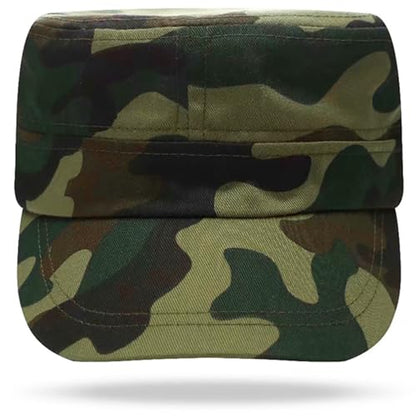 2 Pack Cadet Army Caps Flat Top Military Hats for Men Women - color: Green Camouflage
