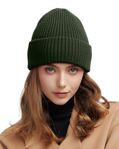 Wool Beanie for Men Women, Seamless Knit Cuffed Warm Winter Hats - color: 1pcs-army Green