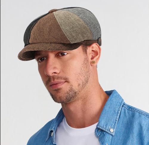 Newsboy Cap for Men 8 Panel Vintage Cabbie News Flat Gatsby Mens Hats Adjustable Linen Mens Hats - color: Design