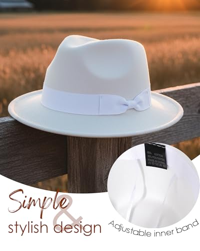 Fedora Hats for Men Women 1920s Short Brim Felt Trilby Hat - color: White