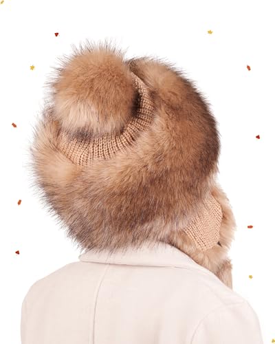 Futrzane Classic Ear Flaps Hat, Trapper for Women - color: Beige, size: Small
