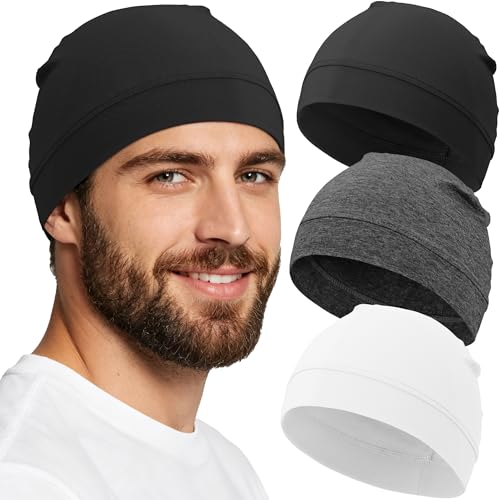 3-Pack 100% Cotton Skull Cap for Men Women Helmet Liner Caps - color: 3pcs-black,white,dark Grey