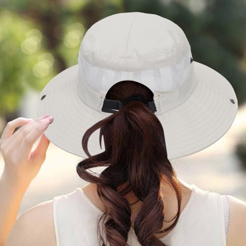Womens Summer Sun Hat Beach Hat Wide Brim Outdoor UV Protection Bucket Hat - color: Solid Beige