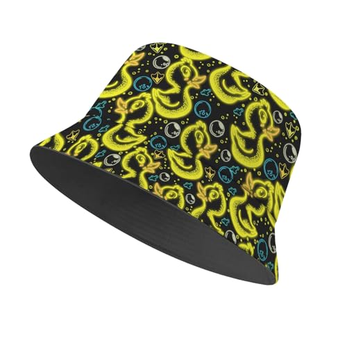 Amasnay Neon Bucket Hat Cotton Double-Side-Wear Reversible Sun Hat for Women Men, Summer Vacation Travel Beach Fisherman Hat - color: Neon Duck