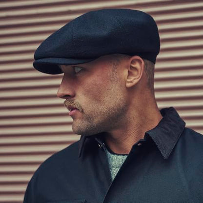 Sterkowski Shelby | 100% Wool Newsboy Cap for Men | Elegant 8 Panel Paperboy Hat - color: Black, size: 7