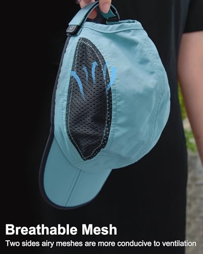 GADIEMKENSD Mens Folding Outdoor Hat Long Brim UPF 50+ Sun Protection - color: Folding Sky Blue