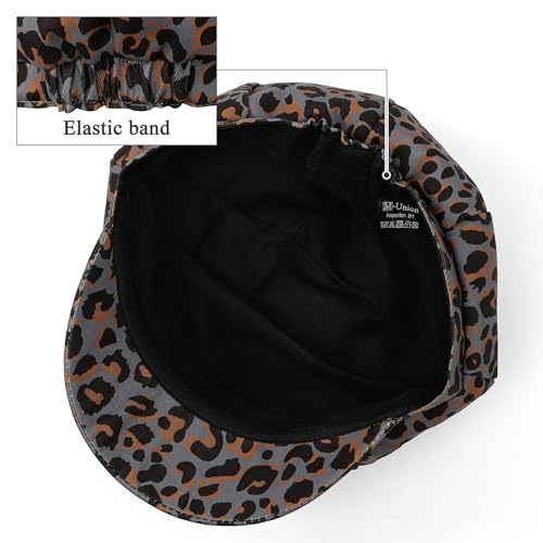 Newsboy Cabbie Baker boy hat Beret Cap for Women Pageboy Visor Paperboy Hat Sailor Fiddler Hat Adjustable - color: Leopard Gray