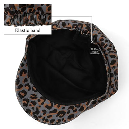 Newsboy Cabbie Baker boy hat Beret Cap for Women Pageboy Visor Paperboy Hat Sailor Fiddler Hat Adjustable - color: Leopard Gray