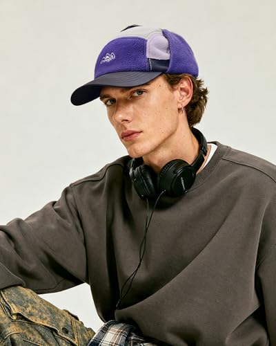 Croogo Fleece Baseball Cap with Ear Flaps Winter Warm 5 Panel Hat Soft Trapper Hat for Men - color: Purpleblack, size: One Size
