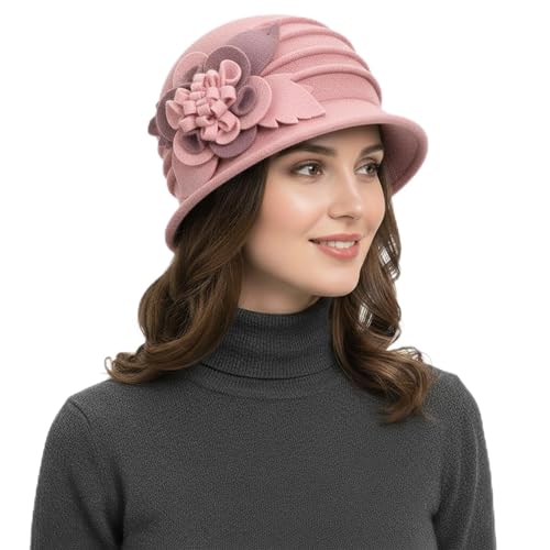 Women Cloche Bucket Hat 1920s Vintage Dress Winter Hats - color: Mixing Pink