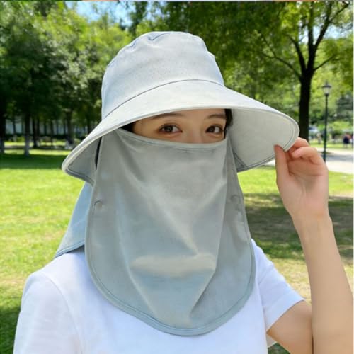 UPF 50+ 3-in-1 Sun Hat for Women, Wide Brim UV Protection Visor Hat with Detachable Neck Flap & Face Cover - color: Blue