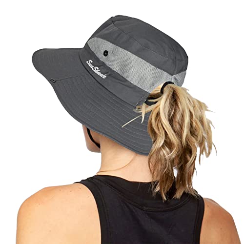 Women's Outdoor-UV-Protection-Foldable-Sun-Hats-Wide-Brim Hat Ponytail-Hole - color: Dark Grey