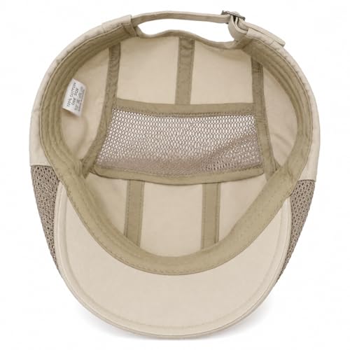 DIYDECAL Mens Cotton Mesh Newsboy Cap Flat Ivy Gatsby Hat Summer Driving Cabbie Cap - color: Beige