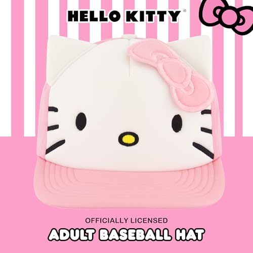 Hello Kitty Baseball Cap, Women's Snapback Hat with Flat Brim and 3D Ribbon and Ears - style: Hello Kitty